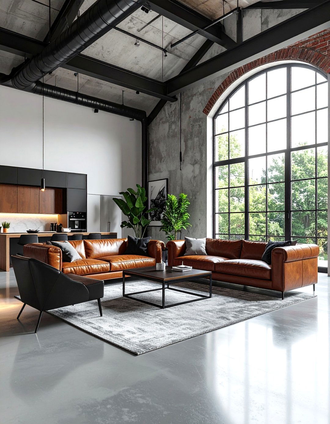 A Modern Industrial Vaulted Ceiling Living Room - 20 Open Concept Vaulted Ceiling Living Room Ideas