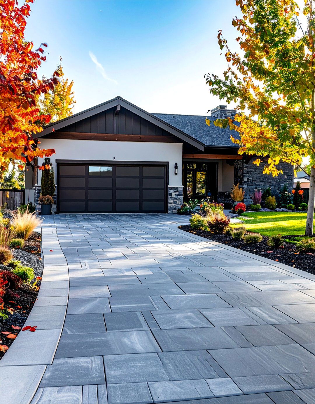 A Modern Paver Driveway for a Ranch House - 30 Ranch House Landscaping Ideas for Curb Appeal