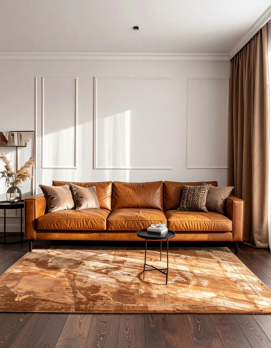 A Monochromatic Brown Color Scheme - 30 Dark Brown Floor Living Room Ideas for a Warm Ambiance