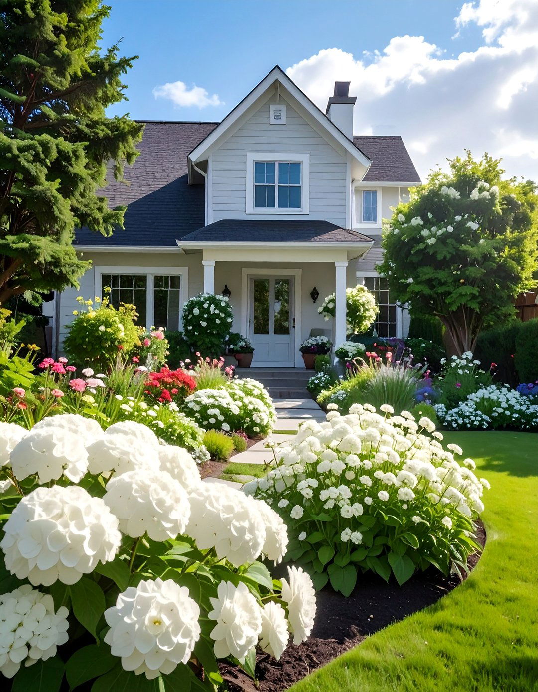 A Monochromatic Planting Scheme - 40 Small Front Yard Landscaping Ideas to Boost Curb Appeal