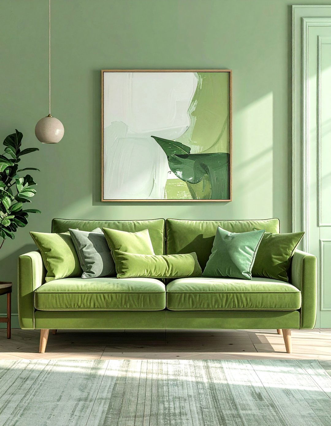 A Monochromatic Sage Green Living Room - 20 Sage Green Couch Living Room Ideas for Serenity