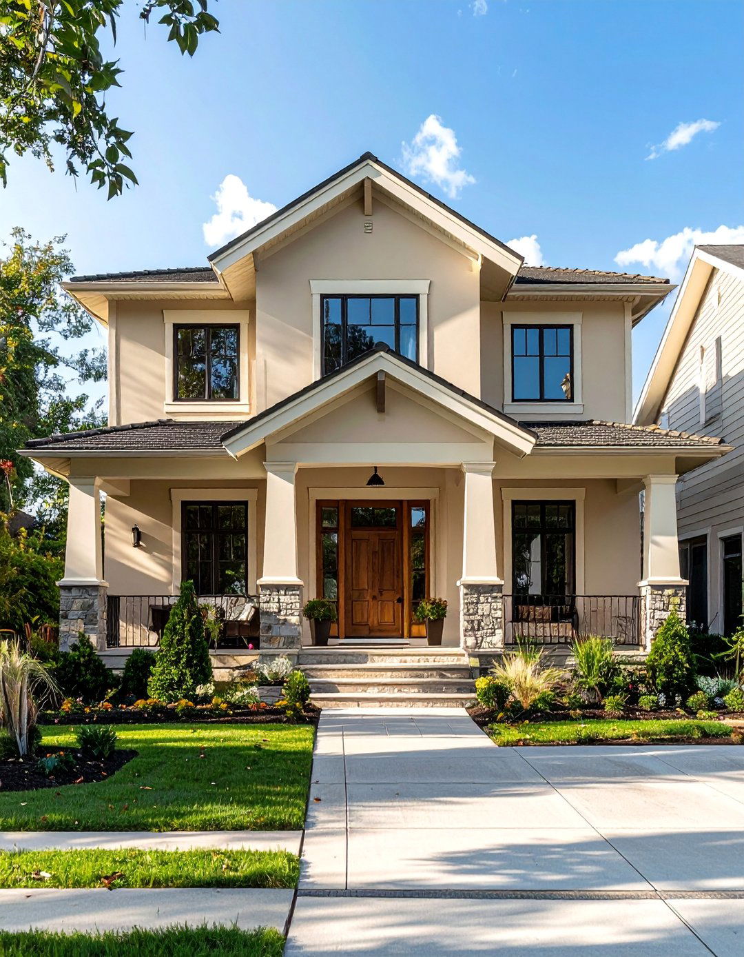 A Muted Trim Color on a Transitional Home Exterior - 30 Transitional Home Exterior Ideas for Modern Appeal