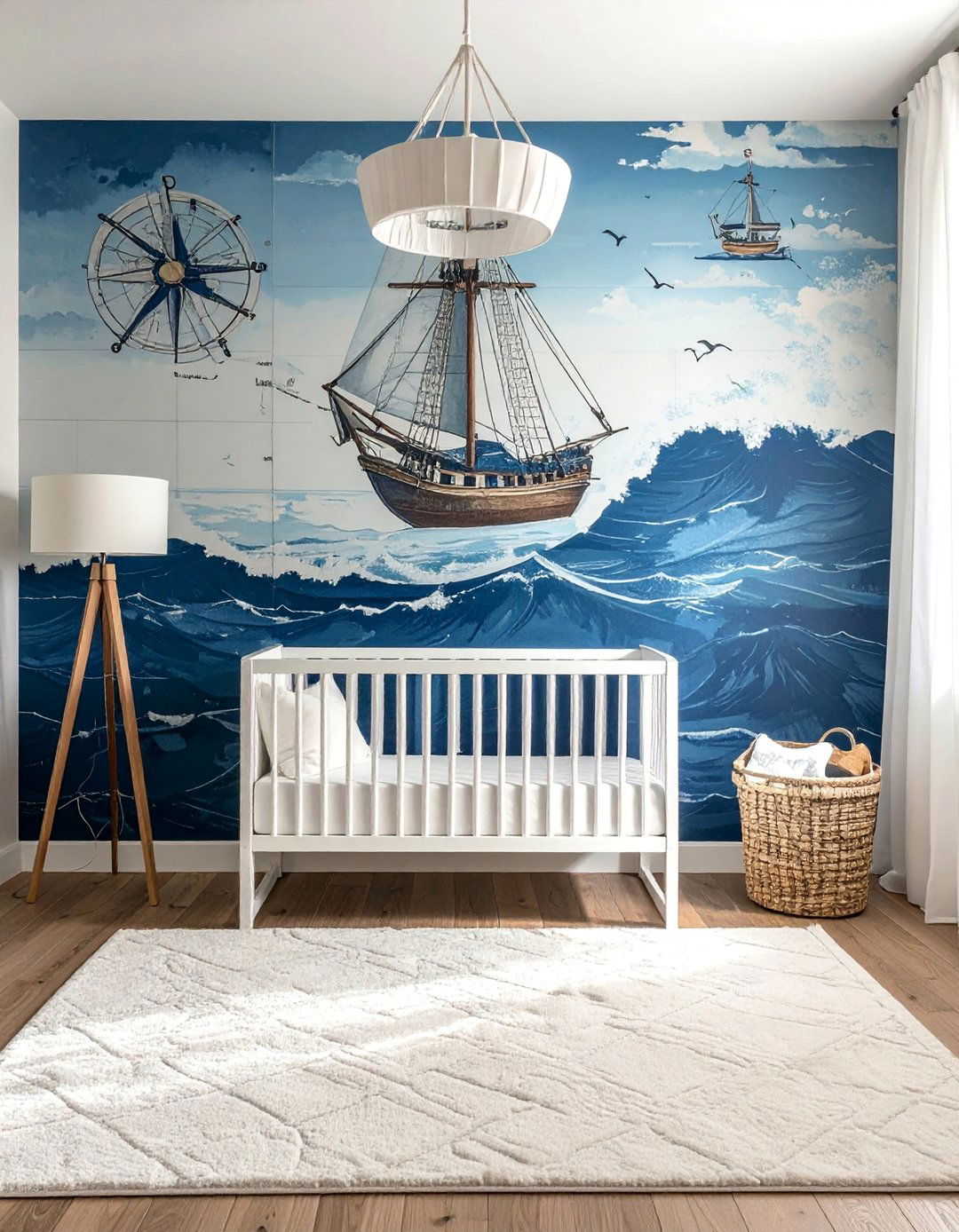 A Nautical Nursery Featuring a World Map Mural - 25 Nautical Nursery Ideas for a Coastal-Themed Baby Room