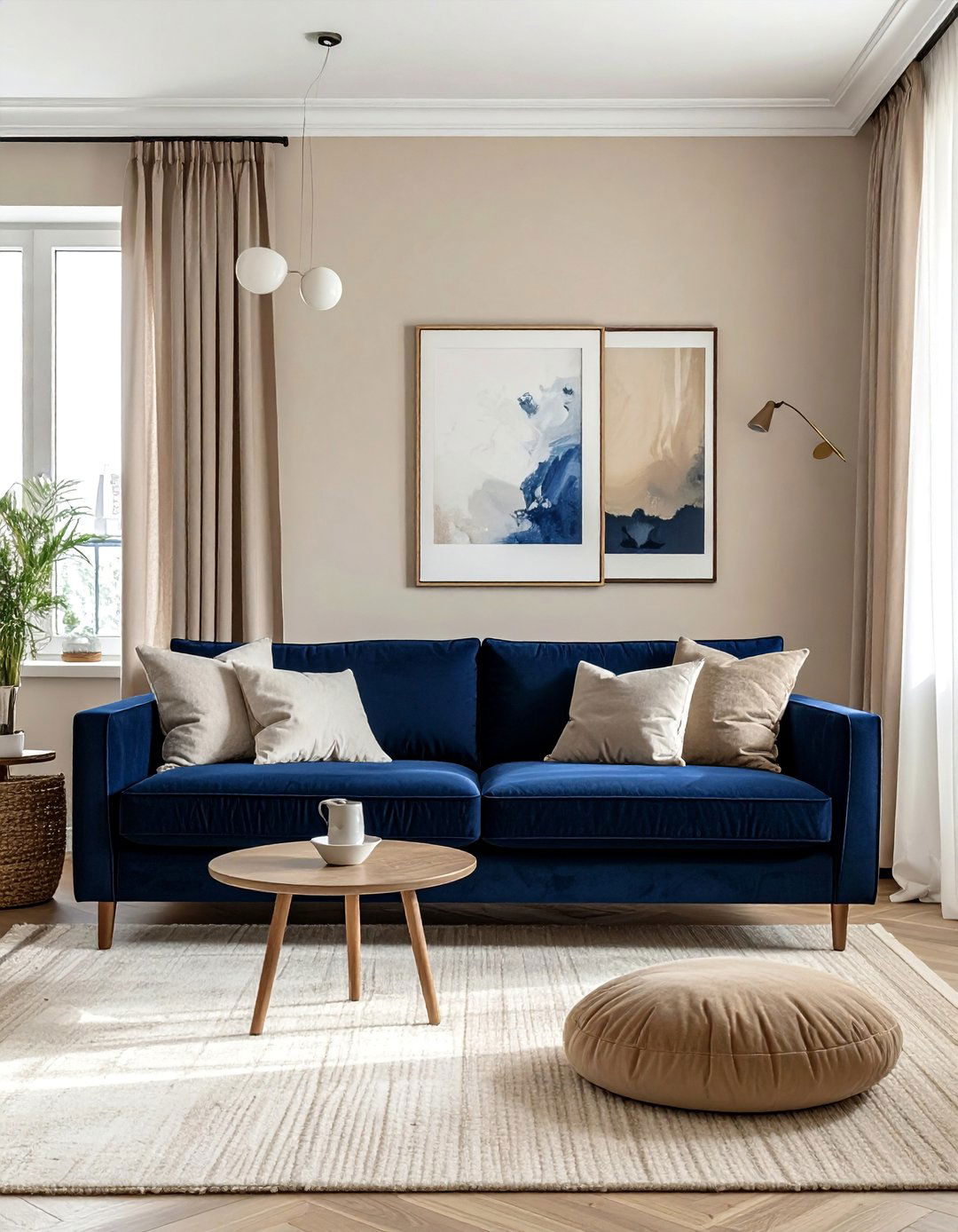 A Navy Blue and Beige Neutral Palette - 25 Navy Blue Living Room Ideas for a Stylish Space