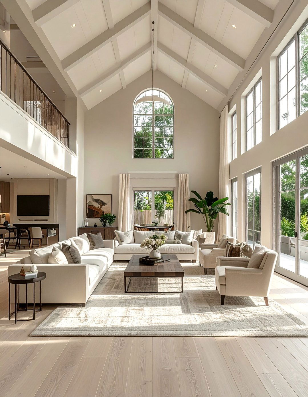 A Neutral Color Palette in a Vaulted Ceiling Living Room - 20 Open Concept Vaulted Ceiling Living Room Ideas