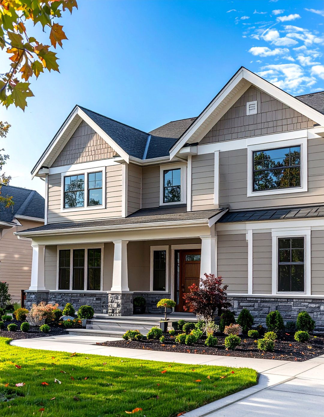 A Neutral Color Palette on a Transitional Home Exterior - 30 Transitional Home Exterior Ideas for Modern Appeal