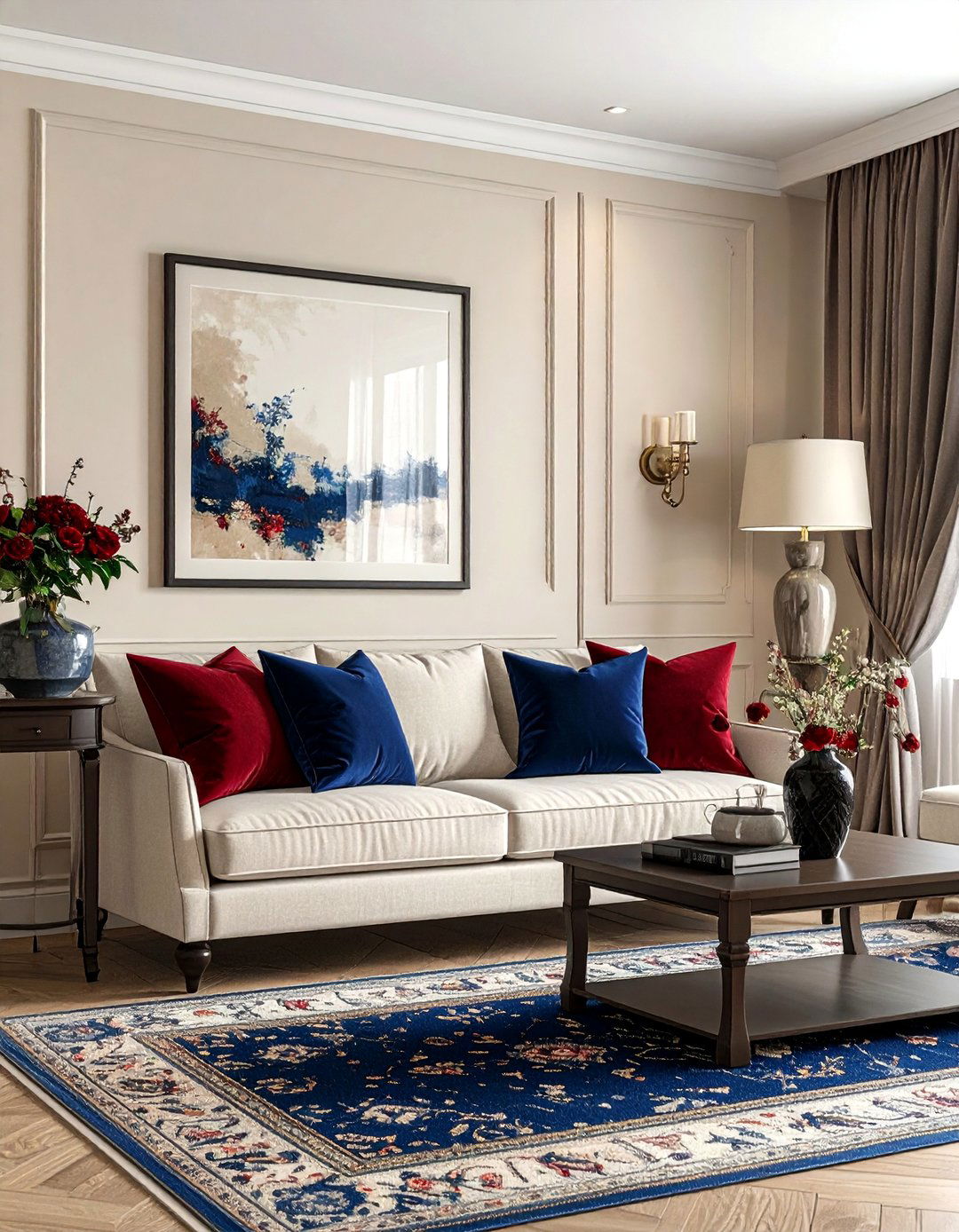 A Neutral Color Palette with Rich Accent Colors - 30 Traditional Interior Design Ideas for Timeless Homes