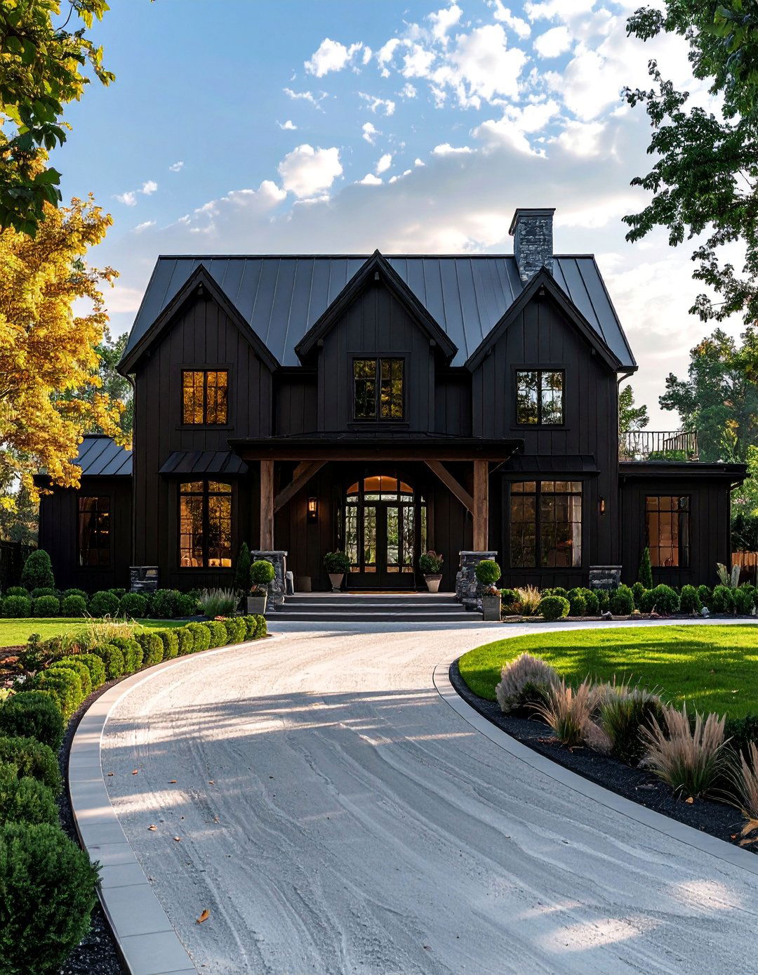 A Porte Cochere for a Grand Entrance - 40 Black Modern Farmhouse Exterior Design Ideas for a Sleek Look