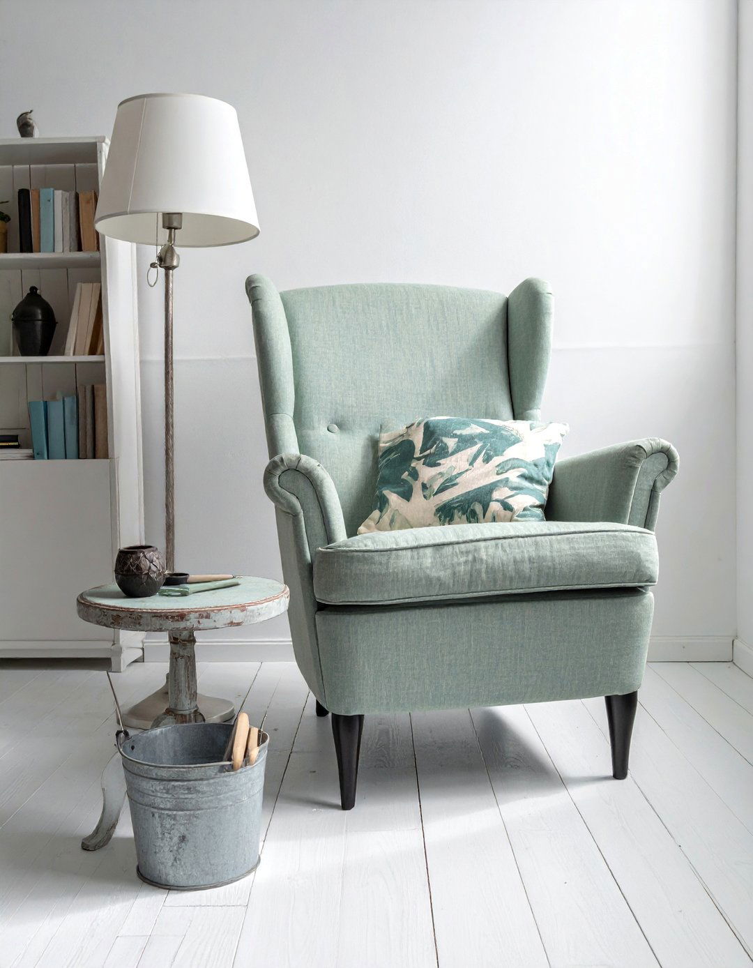 A Reading Nook with a Comfy Wingback Chair - 25 Shabby-chic Style Living Room Ideas for Charm