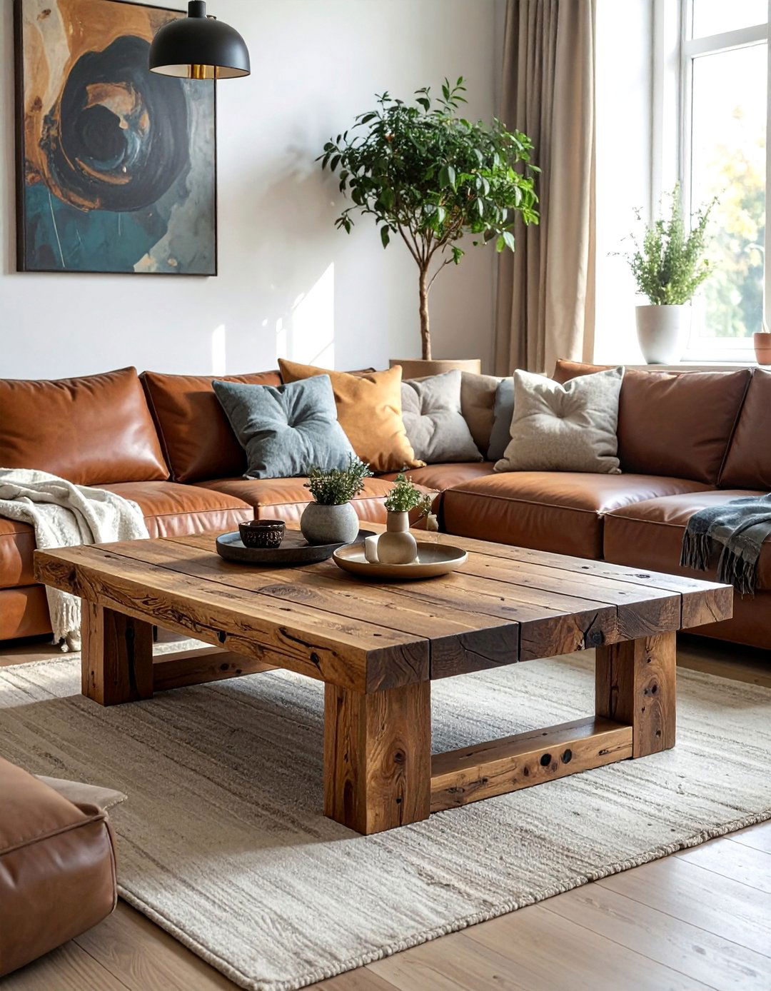 A Reclaimed Wood Coffee Table - 30 Rustic Scandinavian Living Room Ideas for a Cozy Vibe