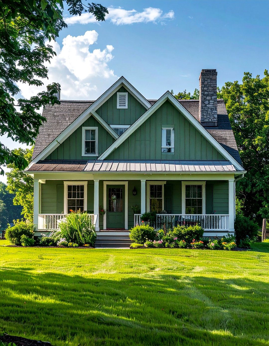 A Sage Green House Featuring Board and Batten Siding - 30 Sage Green House Exterior Ideas for a Calm Look