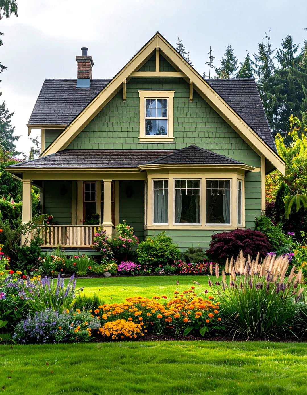 A Sage Green House with Cream Colored Trim - 30 Sage Green House Exterior Ideas for a Calm Look