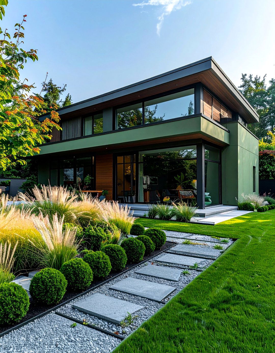 A Sage Green House with Minimalist Landscaping - 30 Sage Green House Exterior Ideas for a Calm Look
