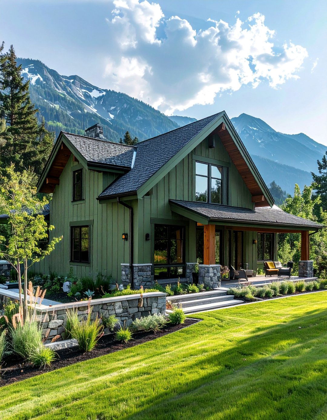 A Sage Green House with Mixed Siding Materials - 30 Sage Green House Exterior Ideas for a Calm Look