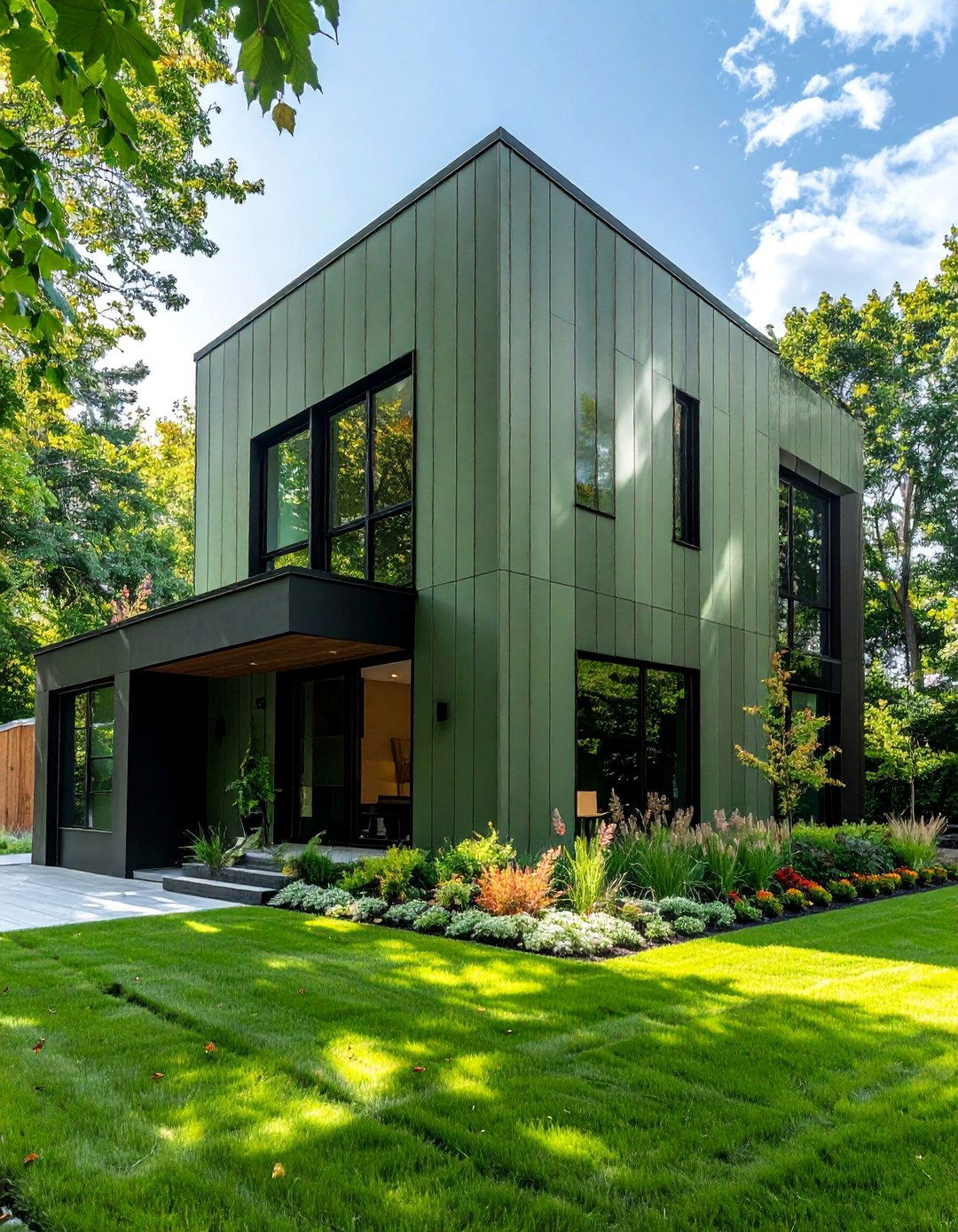 A Sage Green House with Vertical Siding - 30 Sage Green House Exterior Ideas for a Calm Look
