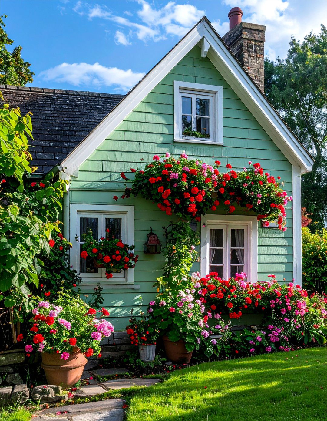 A Sage Green House with Window Boxes - 30 Sage Green House Exterior Ideas for a Calm Look