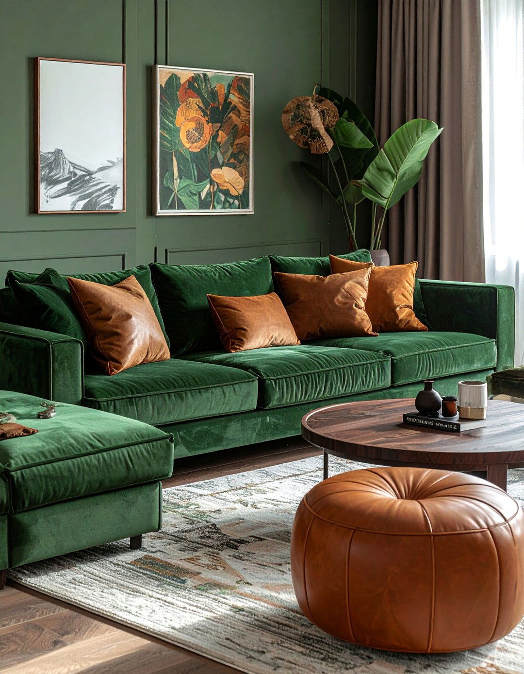 A Sage Green Sofa with Brown Accents - 20 Sage Green and Brown Living Room Ideas for Balance