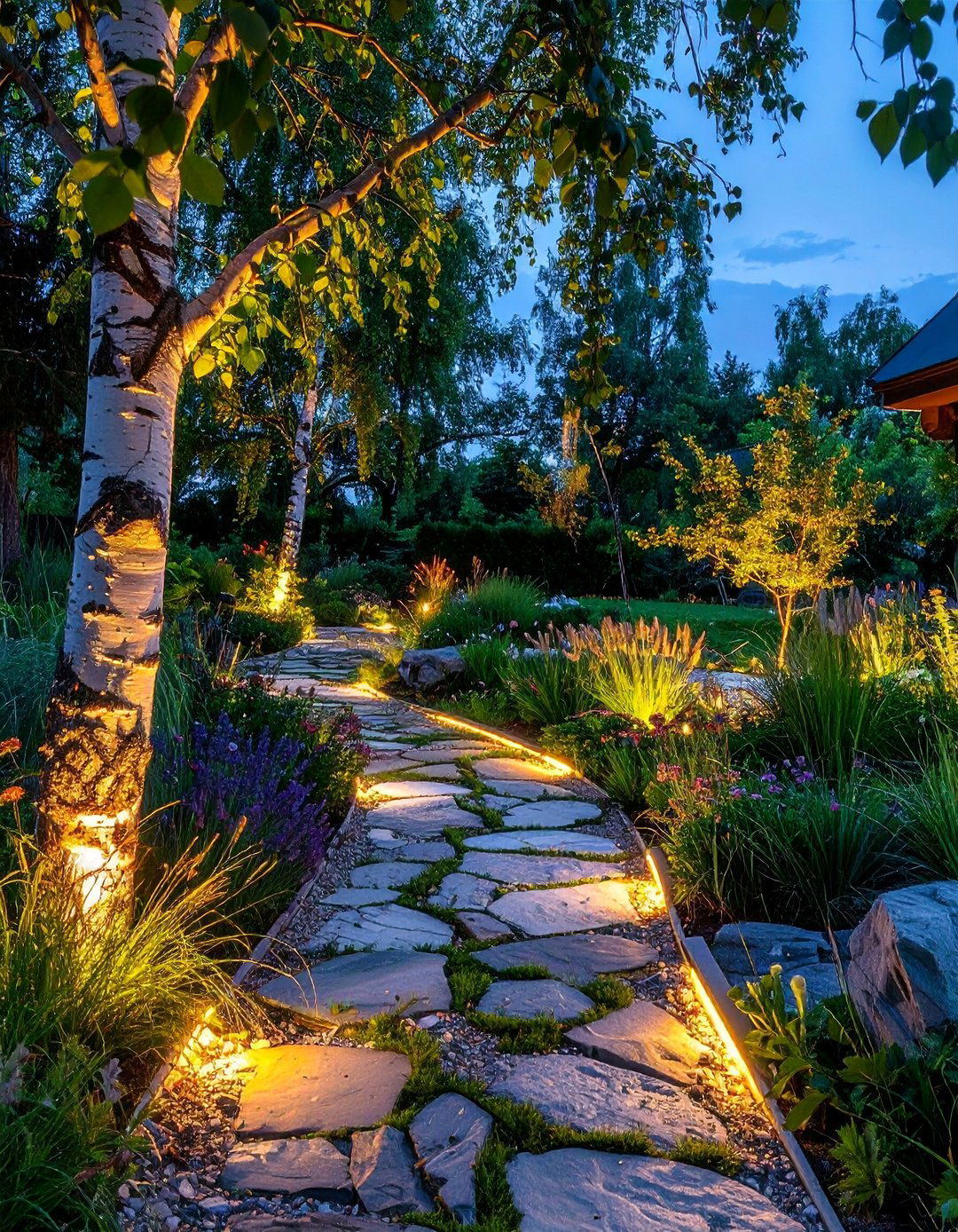 A Shady Garden with Outdoor Lighting - 20 Shady Garden Ideas for Lush, Cool Retreats