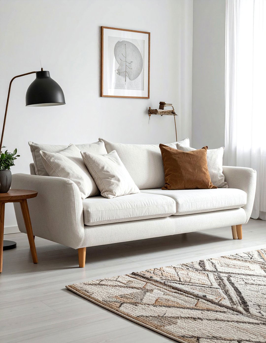 A Simple Linen Upholstered Sofa - 30 Rustic Scandinavian Living Room Ideas for a Cozy Vibe