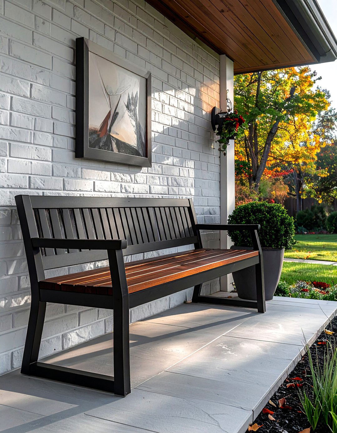 A Sleek Bench with Clean Modern Lines - 40 Front Porch Ideas to Welcome Guests in Style