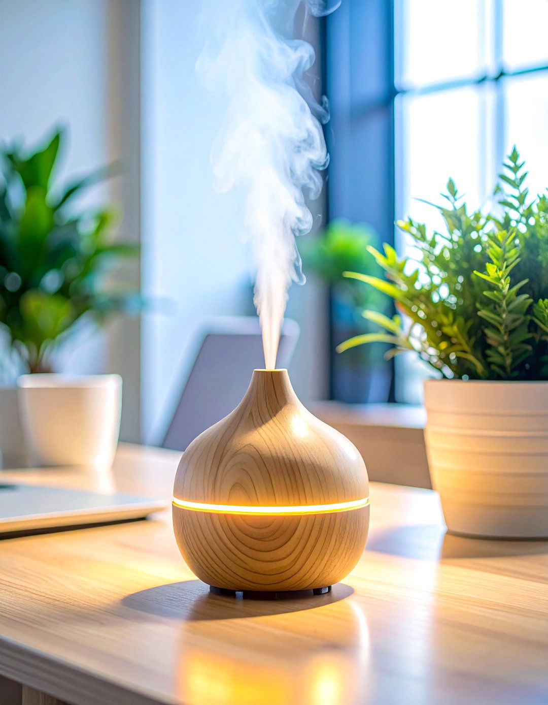 A Small Essential Oil Diffuser - 30 Cubicle Decor Ideas to Personalize Your Workspace