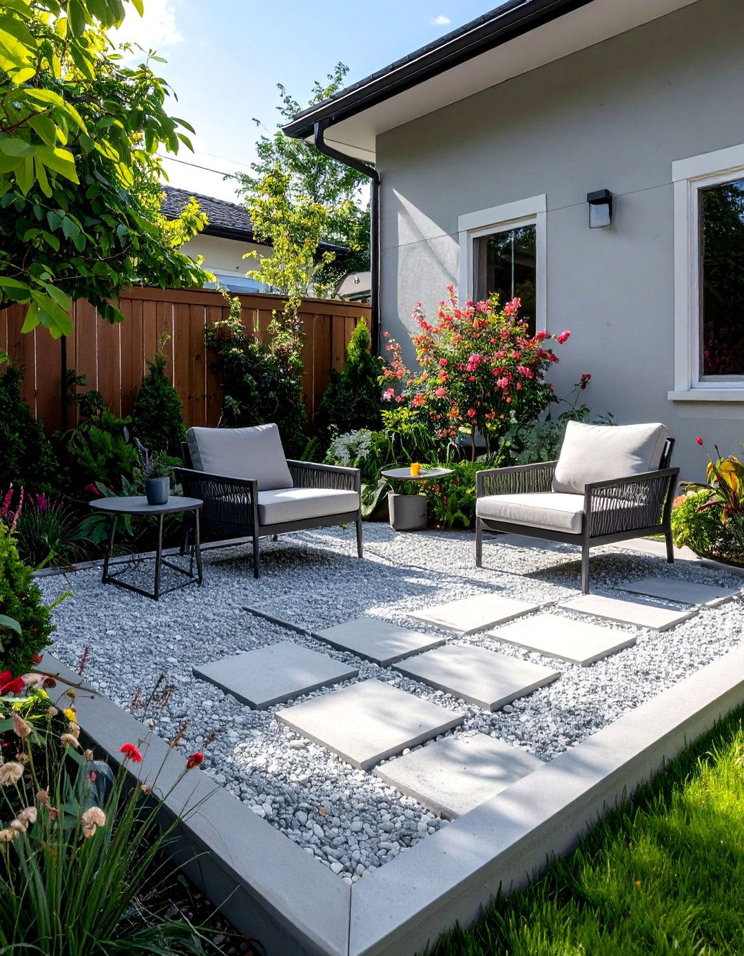 A Small Gravel and Paver Patio Area - 40 Small Front Yard Landscaping Ideas to Boost Curb Appeal