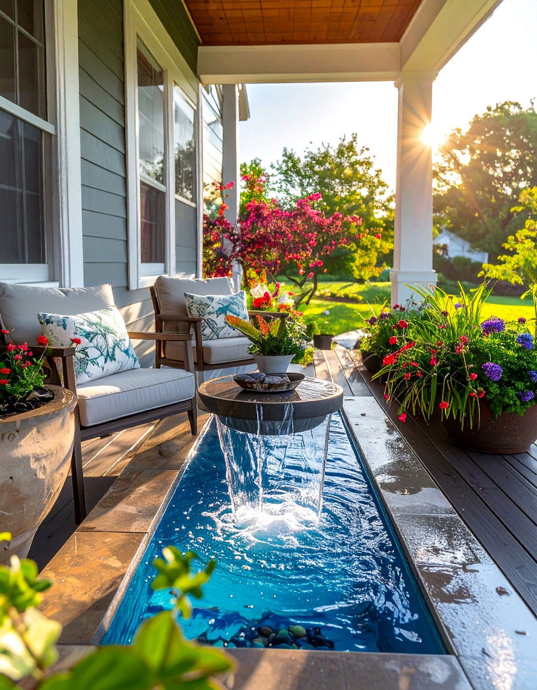 A Small Water Feature for Soothing Sounds - 40 Front Porch Ideas to Welcome Guests in Style