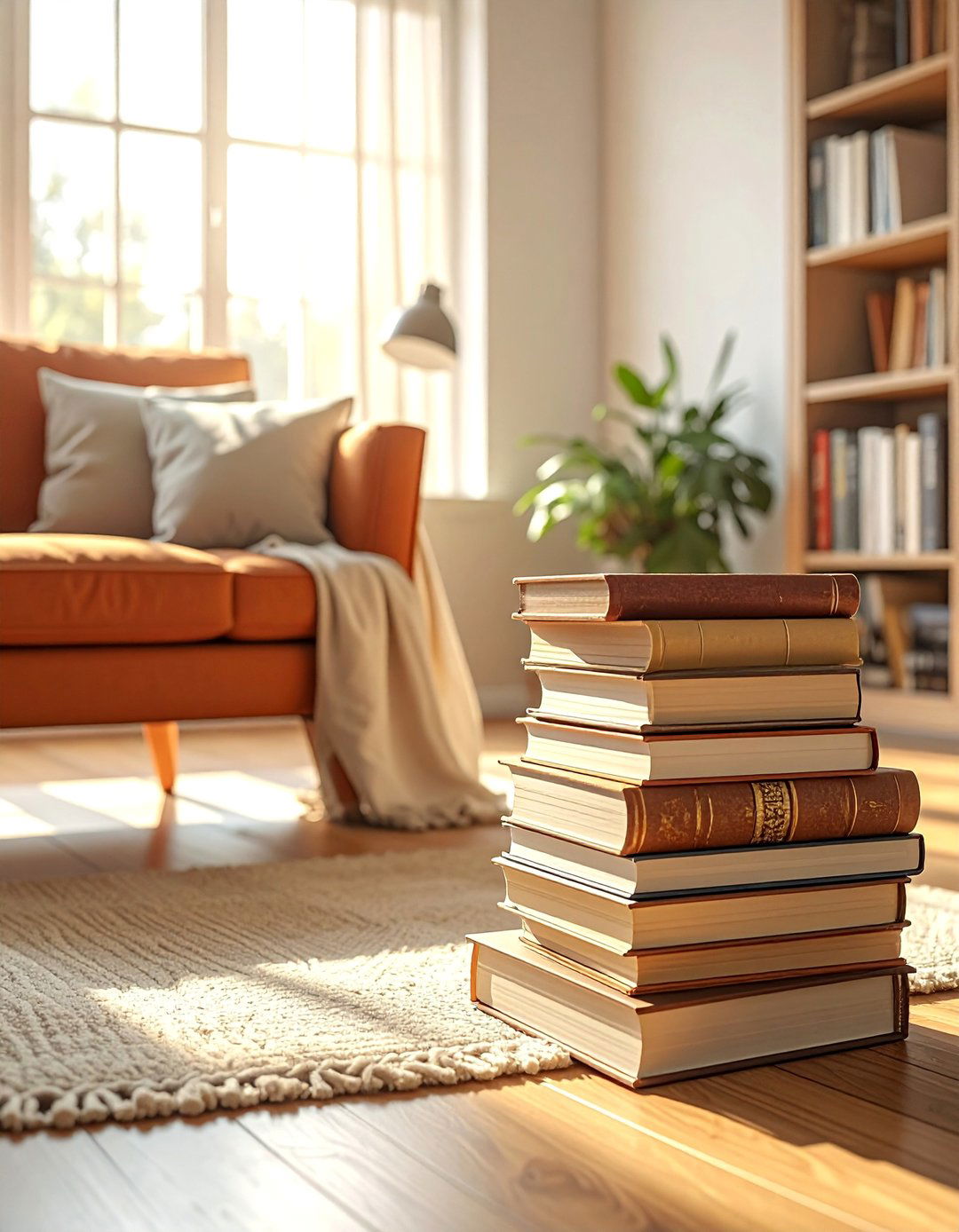 A Stack of Books as Decor - 30 Rustic Scandinavian Living Room Ideas for a Cozy Vibe