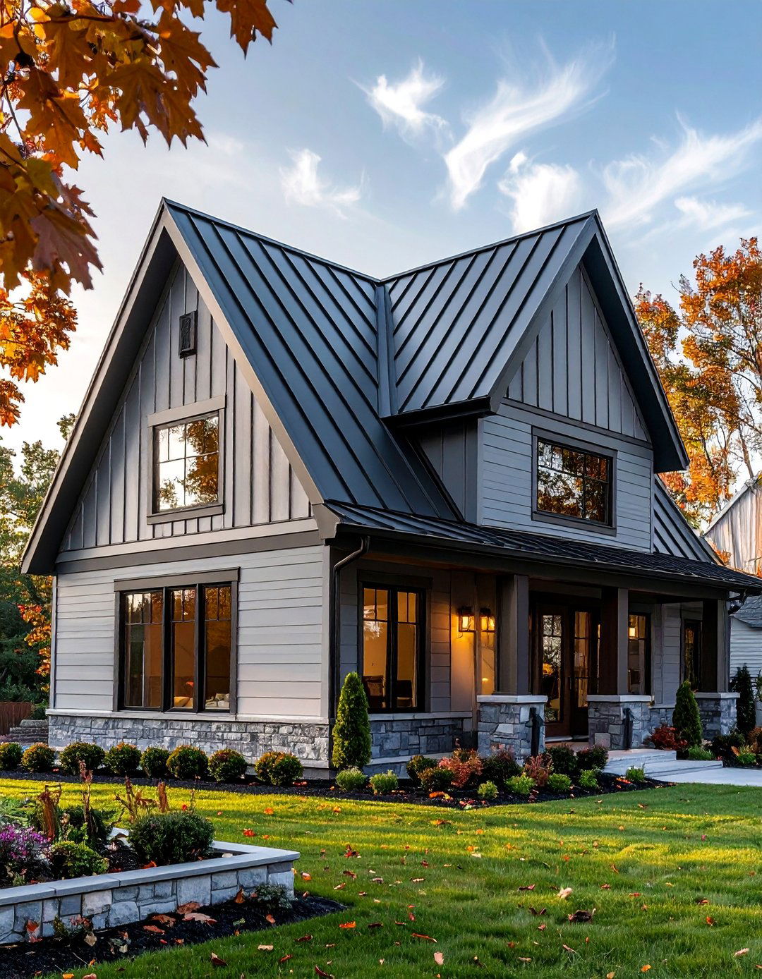 A Standing Seam Metal Roof for a Transitional Home Exterior - 30 Transitional Home Exterior Ideas for Modern Appeal