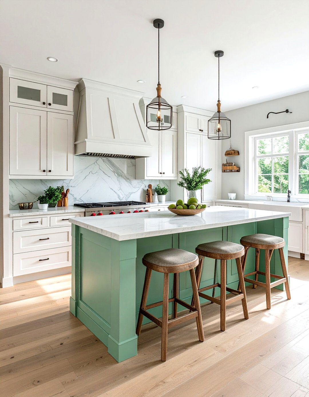 A Statement Seafoam Green Kitchen Island - 15 Seafoam Green Kitchen Ideas for a Fresh Look