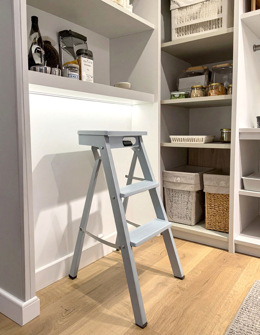 A Step Stool for High Shelves in a Small Pantry - 30 Small Pantry Ideas for Efficient Storage