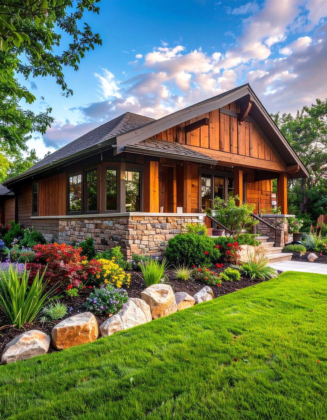 A Stone Veneer Foundation for a Ranch House - 30 Ranch House Landscaping Ideas for Curb Appeal