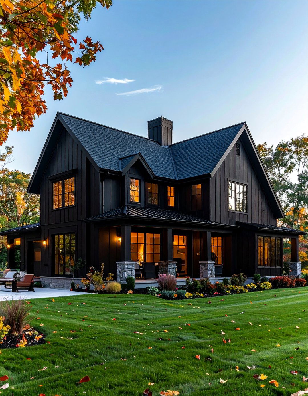 A Striking Asymmetrical Design - 40 Black Modern Farmhouse Exterior Design Ideas for a Sleek Look