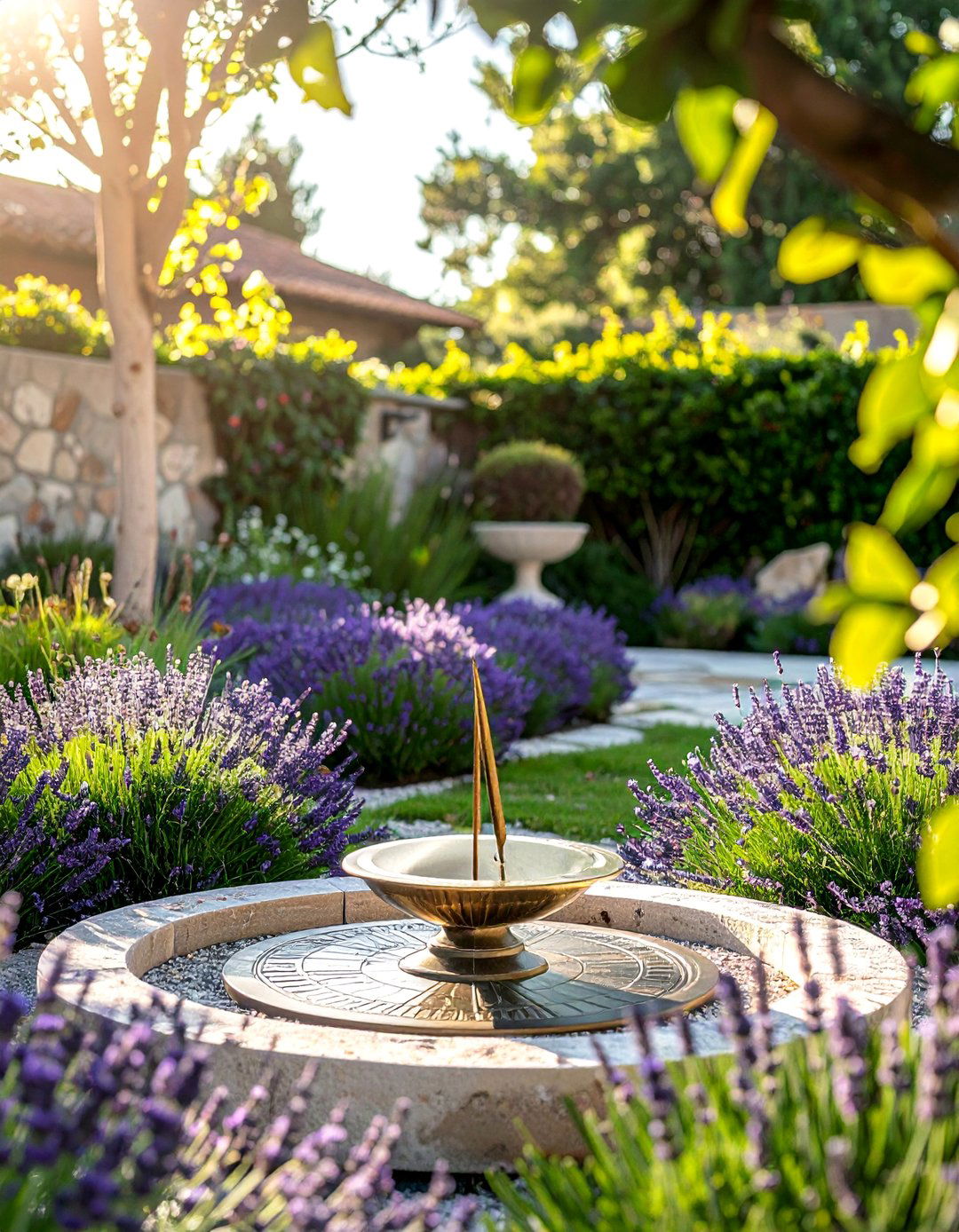 A Sundial and Sculpture Sensory Garden - 25 Sensory Garden Ideas to Stimulate the Senses