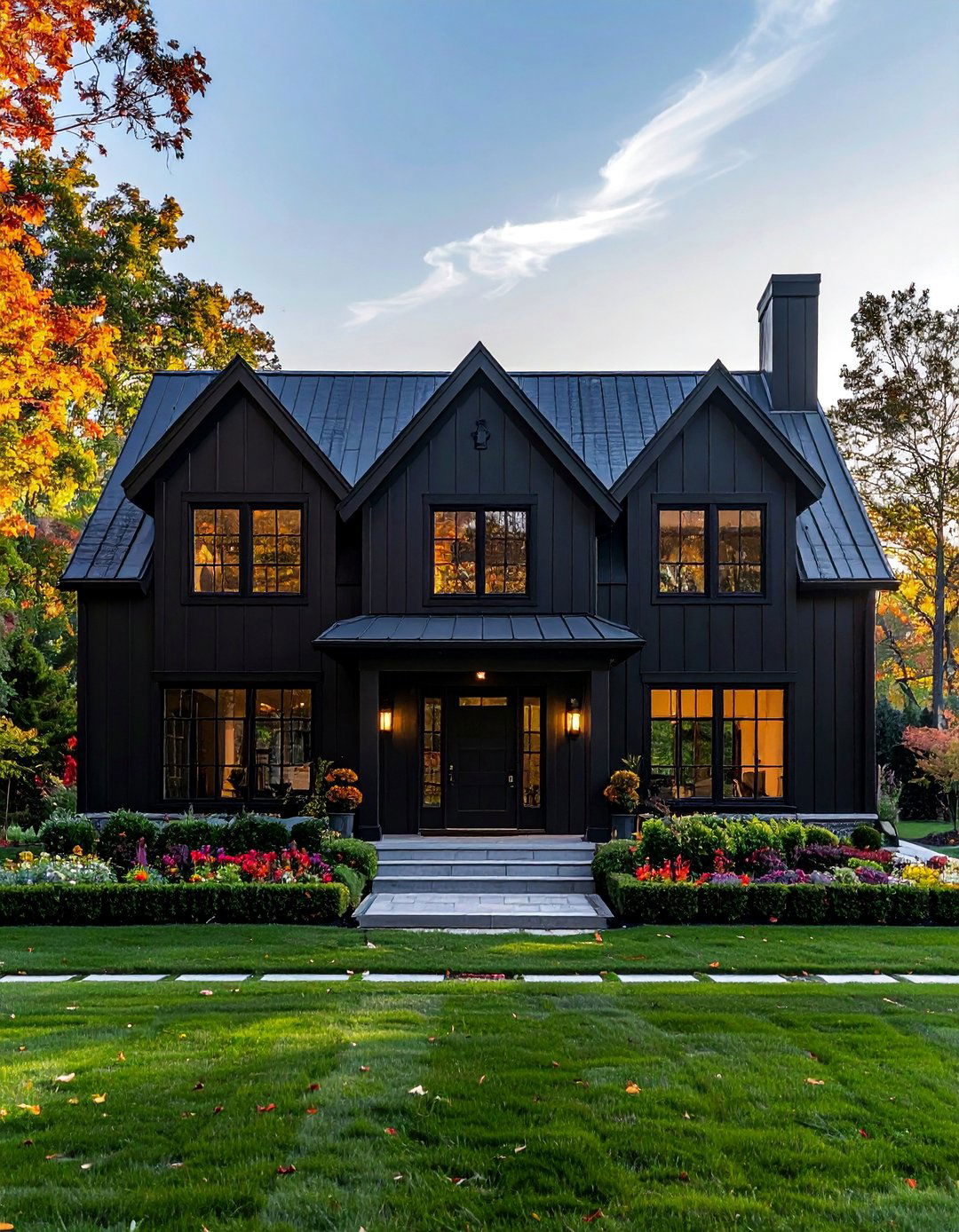 A Symmetrical Facade Design - 40 Black Modern Farmhouse Exterior Design Ideas for a Sleek Look