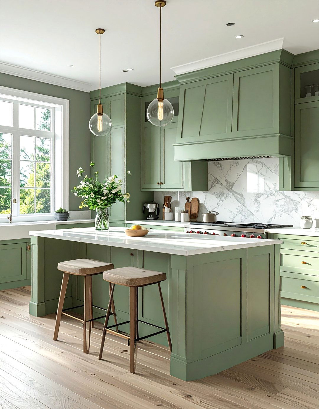 A Touch of Sage Green on a Kitchen Island - 40 Sage Green Paint Color Ideas for a Serene Home