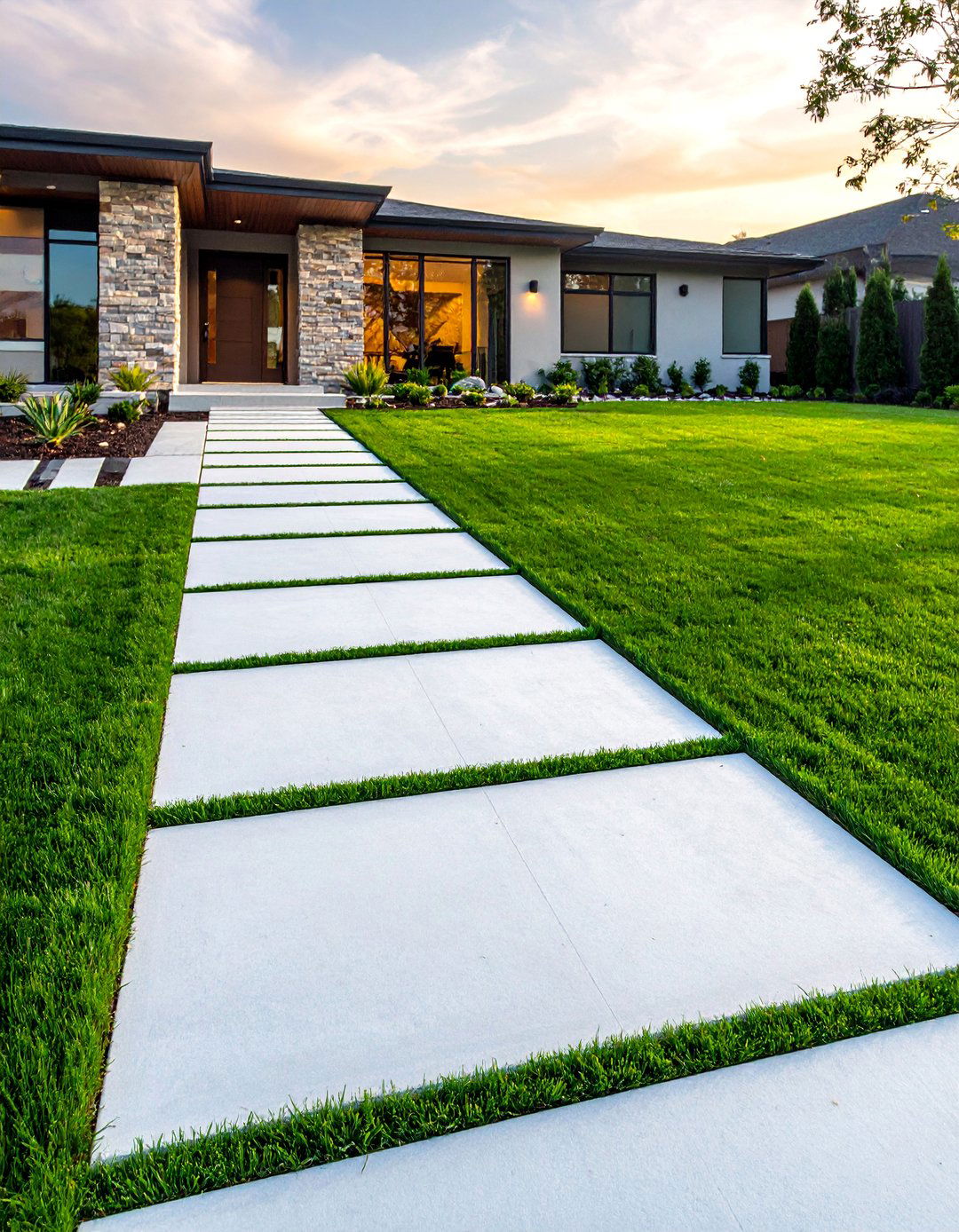 A Walkway with Clean Lines for a Transitional Home Exterior - 30 Transitional Home Exterior Ideas for Modern Appeal