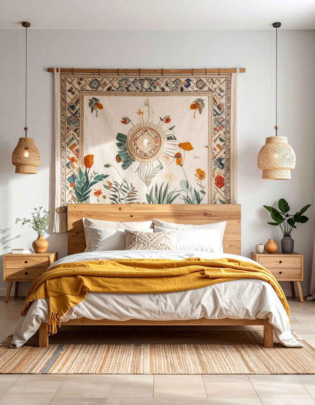A Wall Tapestry Behind the Bed - 40 Cozy Bedroom Ideas for a Relaxing Retreat