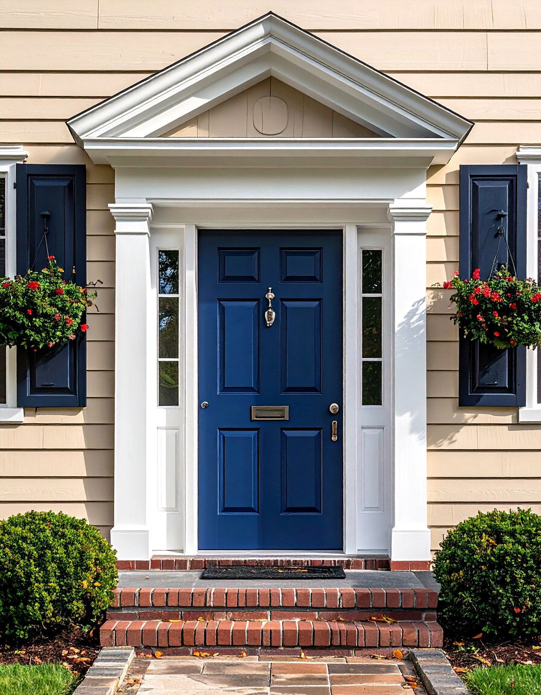 A Welcoming Navy Blue Colonial Front Door - 20 Colonial Front Door Ideas for Timeless Curb Appeal