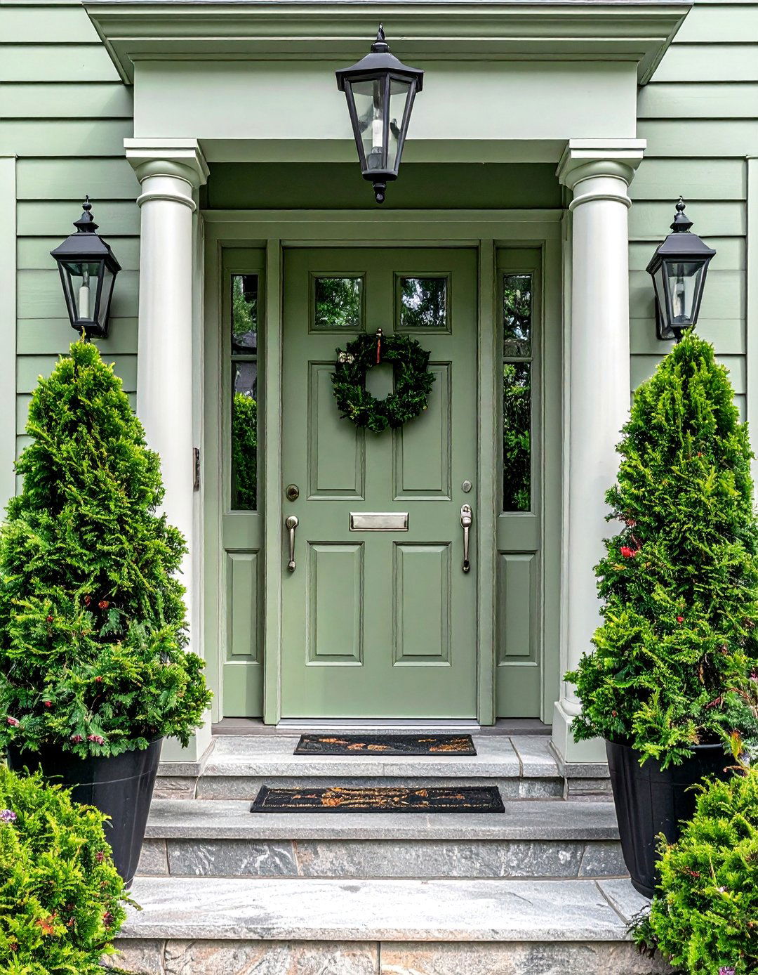 A Welcoming Sage Green Front Door - 40 Sage Green Paint Color Ideas for a Serene Home