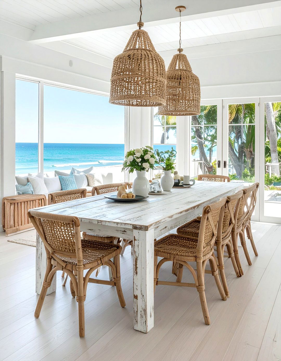 A Whitewashed Wood Coastal Dining Room Table - 20 Coastal Dining Room Ideas for a Beachy Vibe
