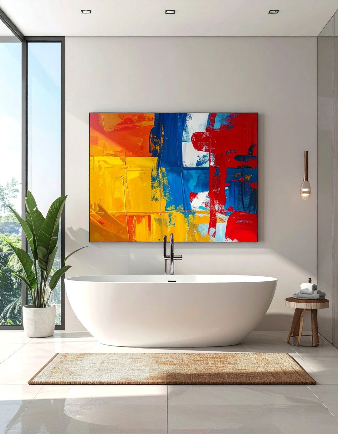 Abstract Art as a Colorful Bathroom Focal Point - 25 Colorful Bathroom Ideas to Brighten Your Space