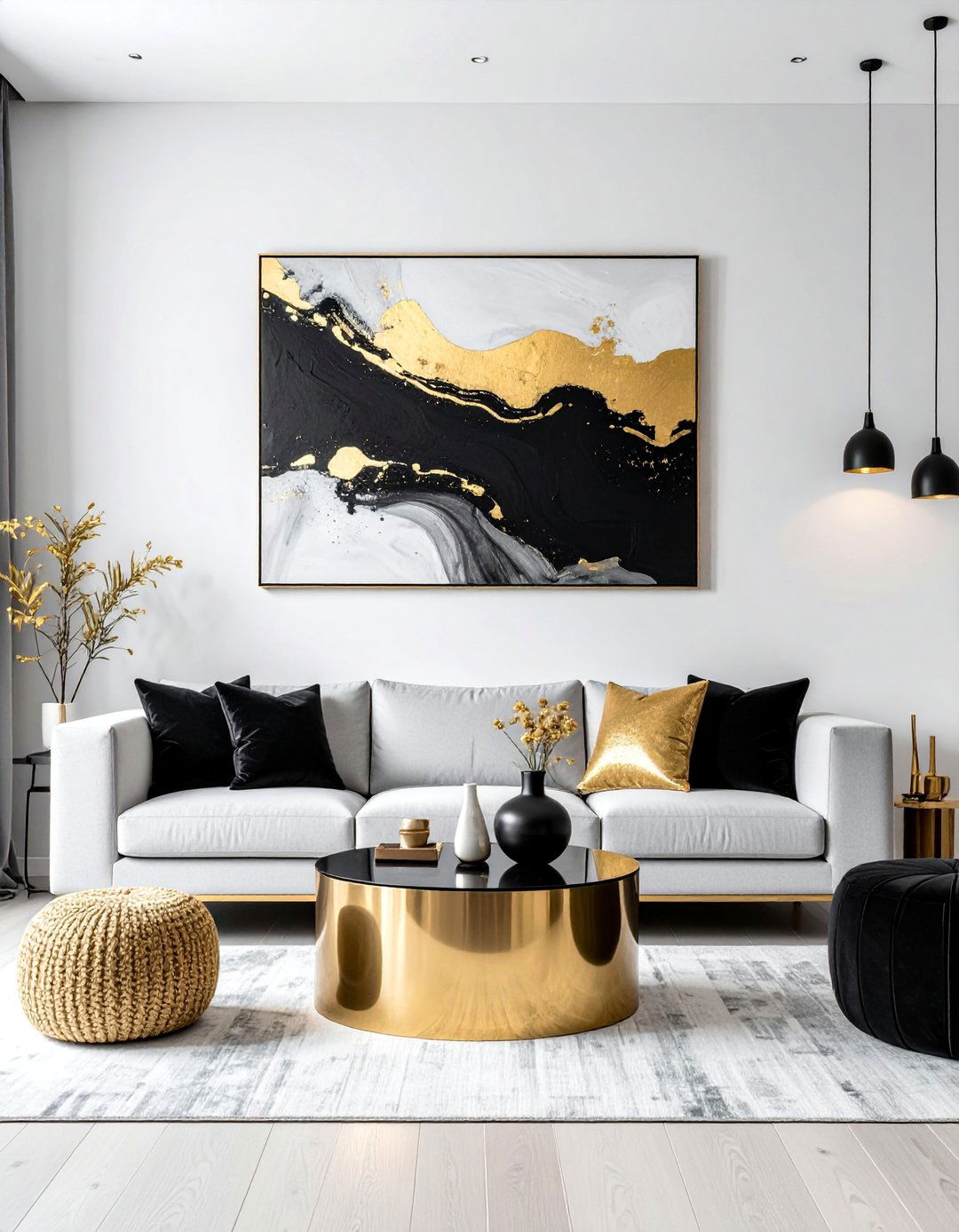 Abstract Black and Gold Wall Art - 40 Black and Gold Living Room Ideas for Luxurious Spaces