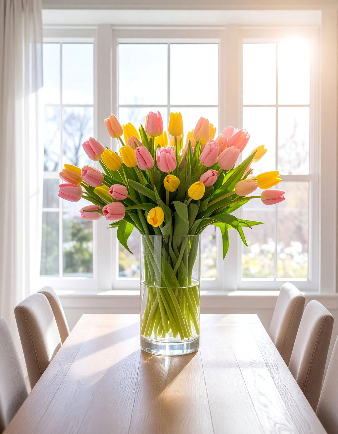 Abundant Tulip Spring Centerpiece in a Glass Vase - 25 Spring Centerpiece Ideas for a Fresh Look