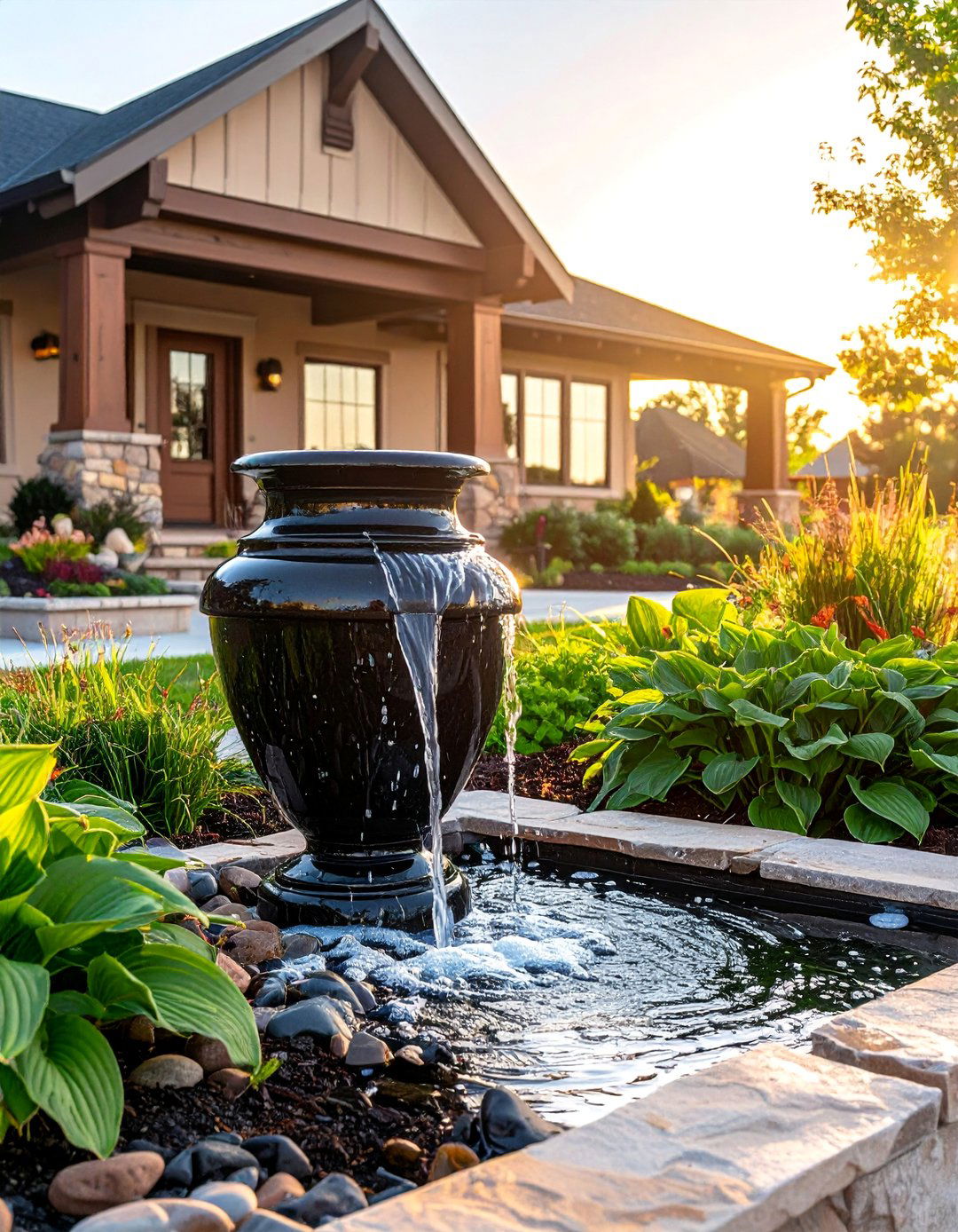 Add a Water Feature to Your Ranch Homes Front Yard - 40 Curb Appeal Inspiration Ideas for Ranch Homes