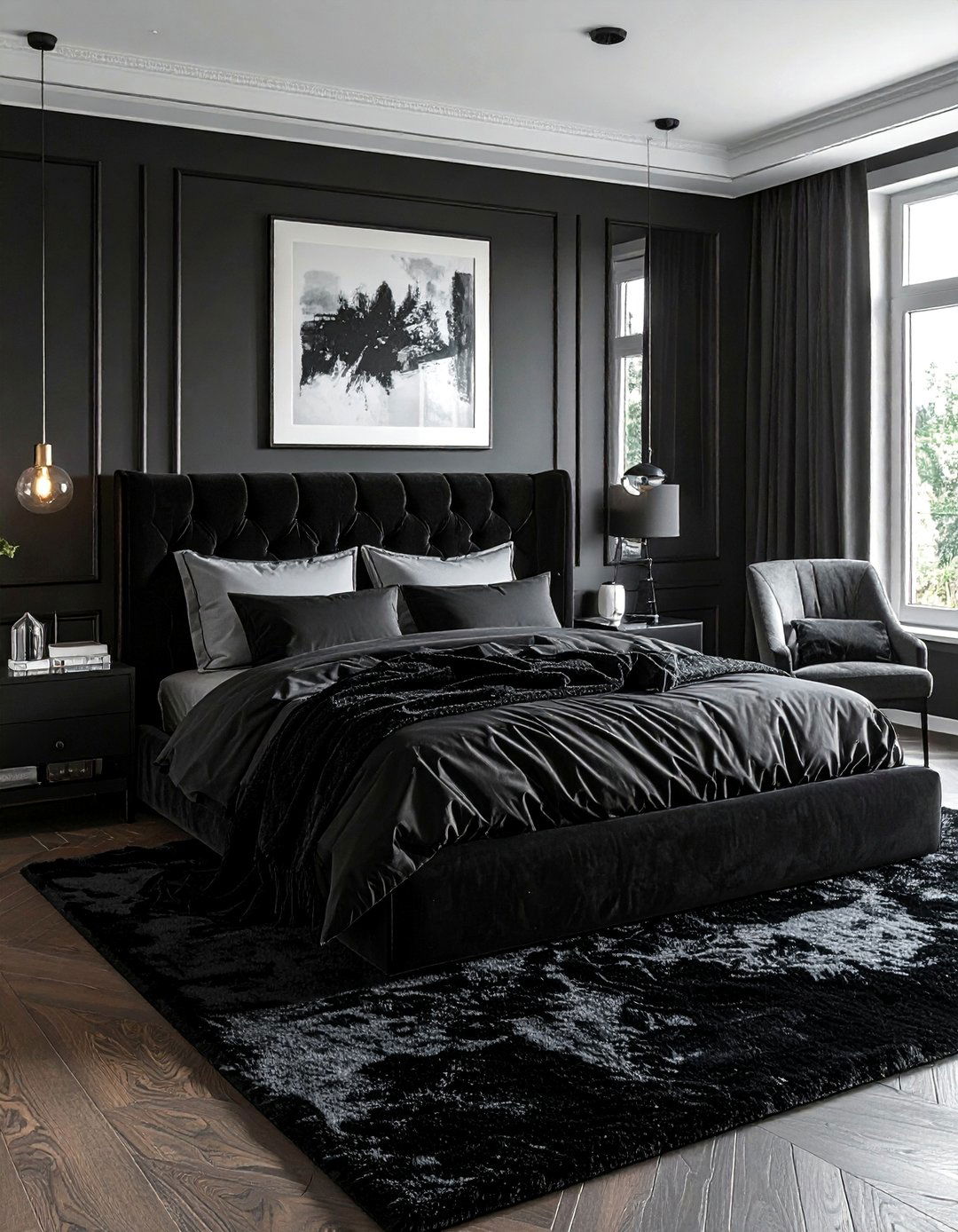 All Black Monochrome Bedroom
