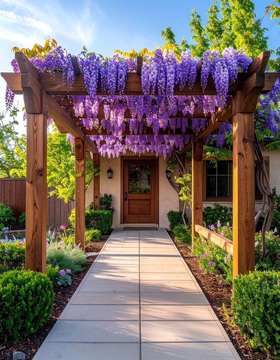 An Arbor or Pergola Over the Ranch House Walkway - 30 Ranch House Landscaping Ideas for Curb Appeal