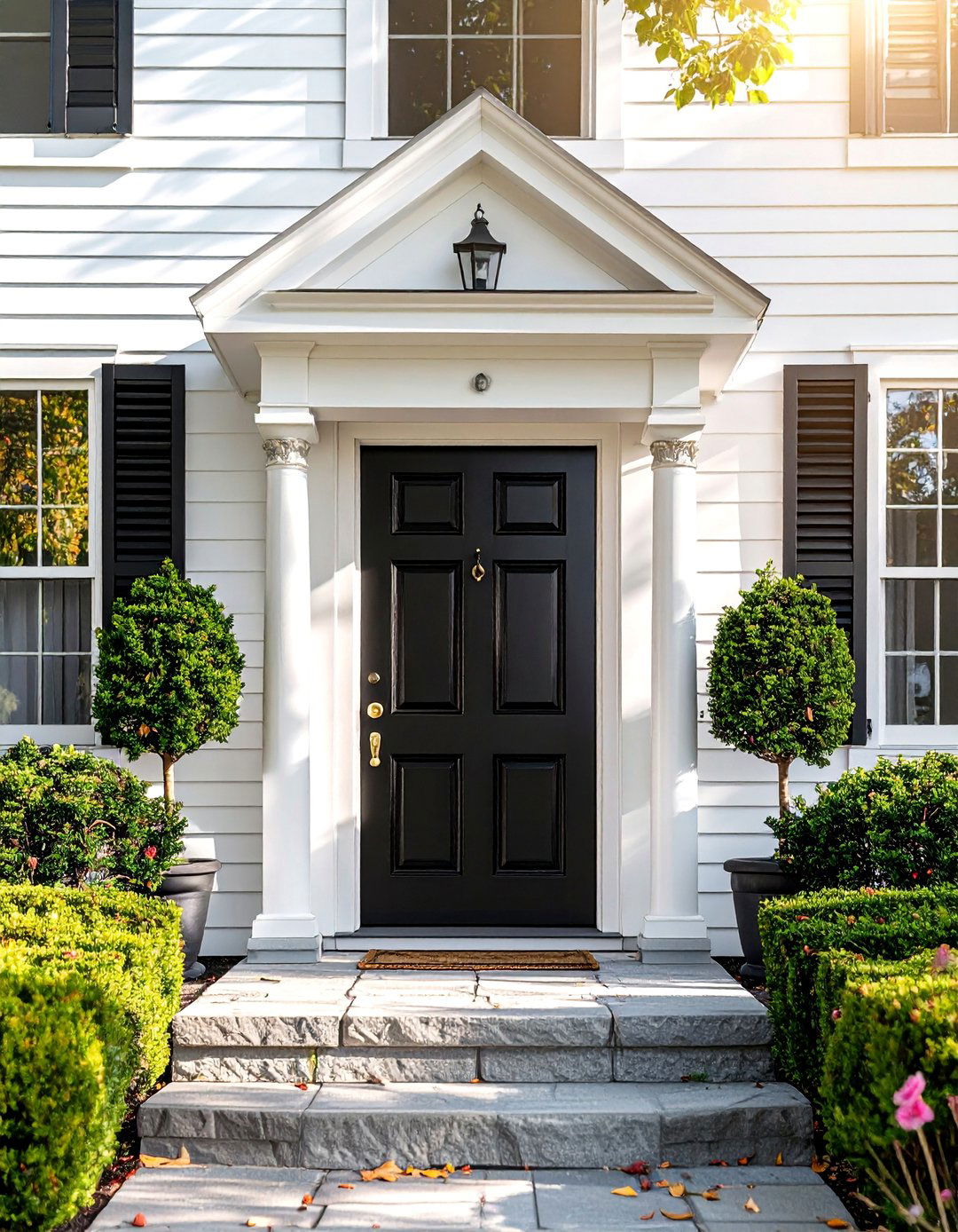 An Elegant Black Colonial Front Door - 20 Colonial Front Door Ideas for Timeless Curb Appeal