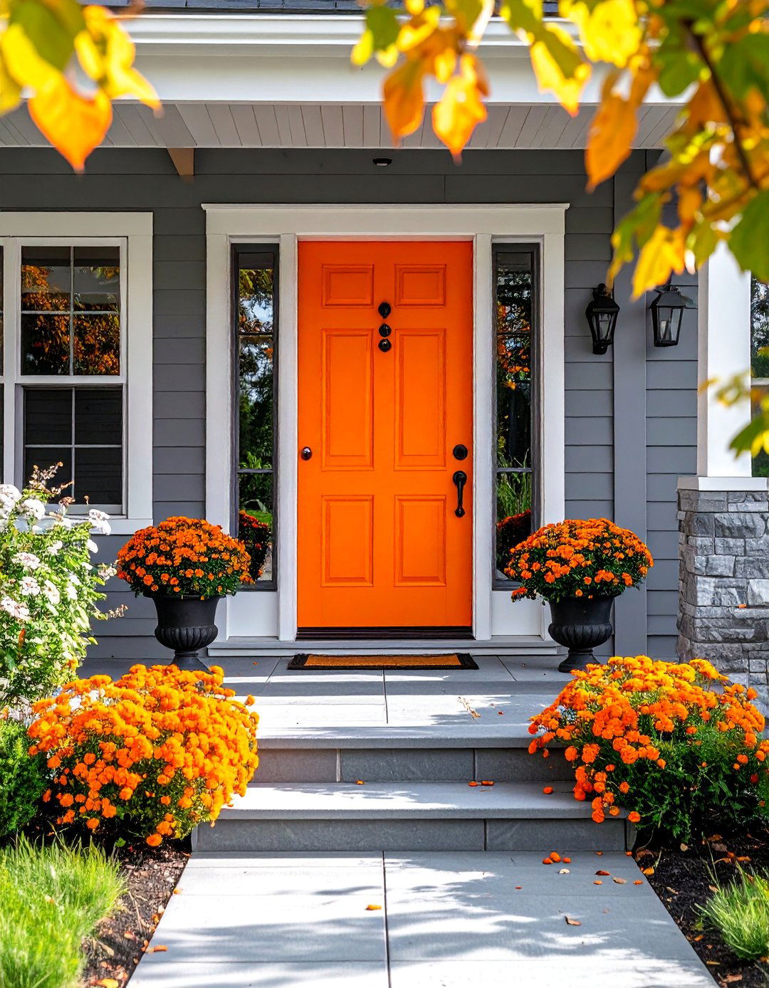 An Orange Front Door for Curb Appeal - 30 Orange Room Ideas to Brighten Your Home