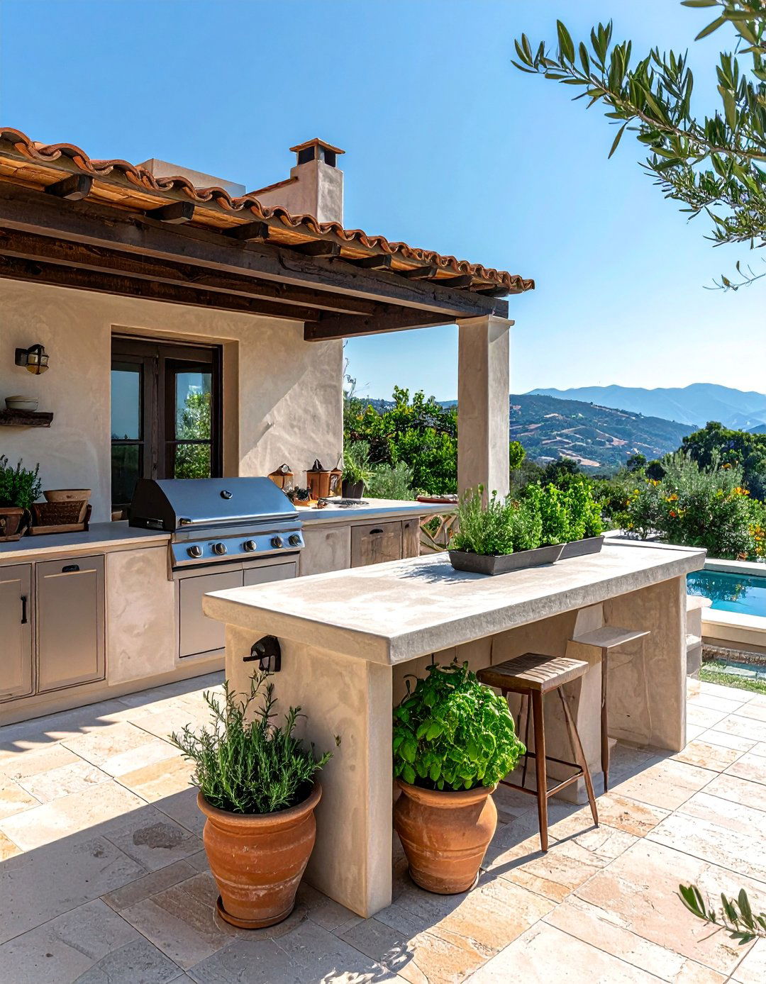 An Outdoor Kitchen Area - 30 Greek Garden Ideas for a Mediterranean Oasis